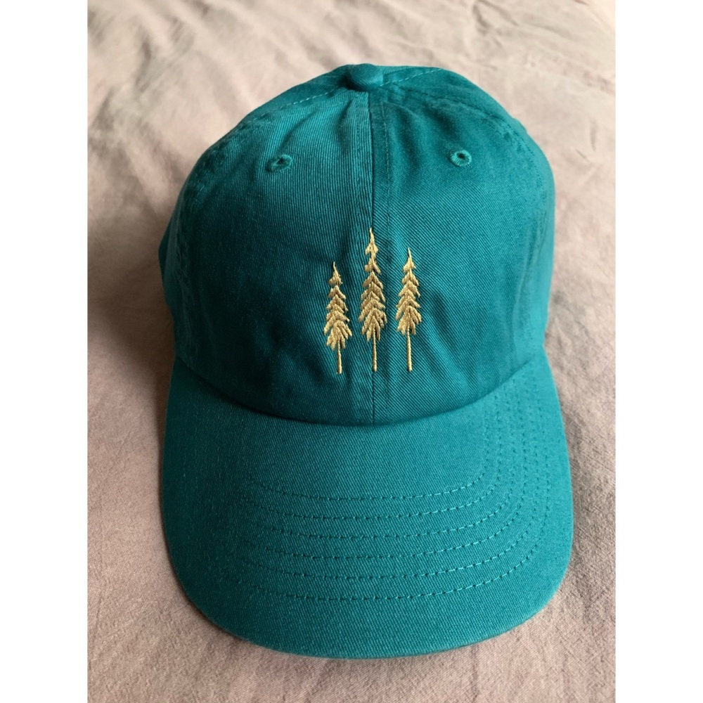 🆕 Teal Hat with Gold Embroidered Trees 🌲